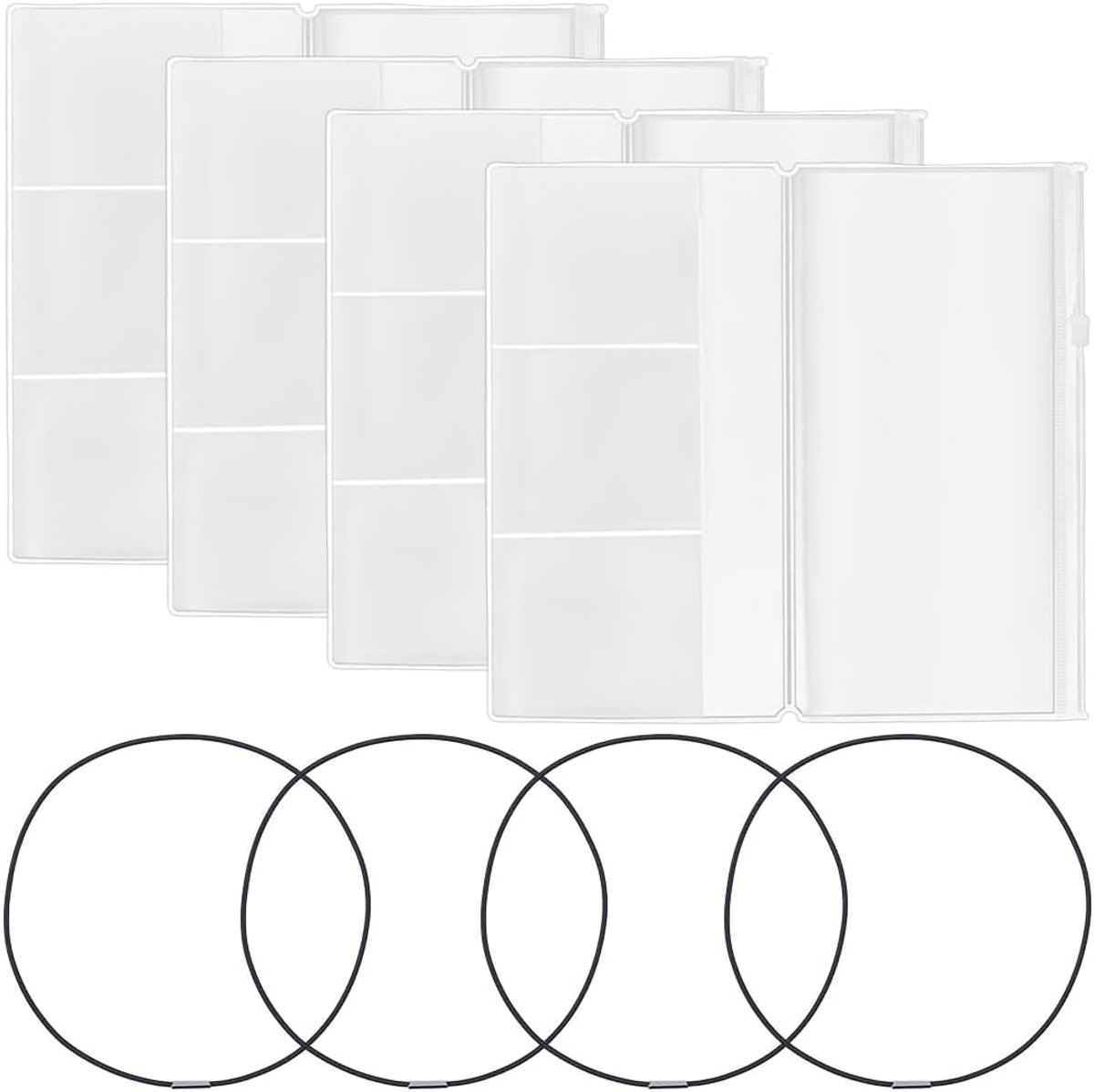 8 Stks Reizigers Notebook Rits Refill Pocket File Map met 4 Stks Nylon Travel Journal Elastieken 4 Stks Standaard Maat PVC Clear Zakken Rechthoek Organisatoren voor Card Paspoort Document