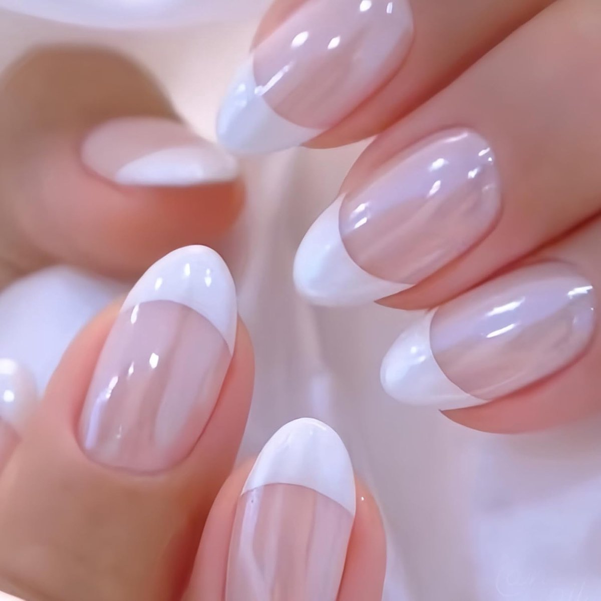 24 stuks French press on nails, amandel, zachte gel, medium nagels om op te plakken, witte kant, kunstnagels, acryl, full cover, vingernagels om op te plakken, voor vrouwen en meisjes, nail art