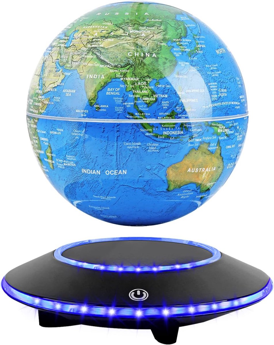 Wereldbol, cool gadgets, automatisch roterende wereldbol, zwevende wereldkaart, kantoordecoratie met LED-lichtbasis voor kinderen, educatief geschenk, thuiskantoor, bureaudecoratie (15