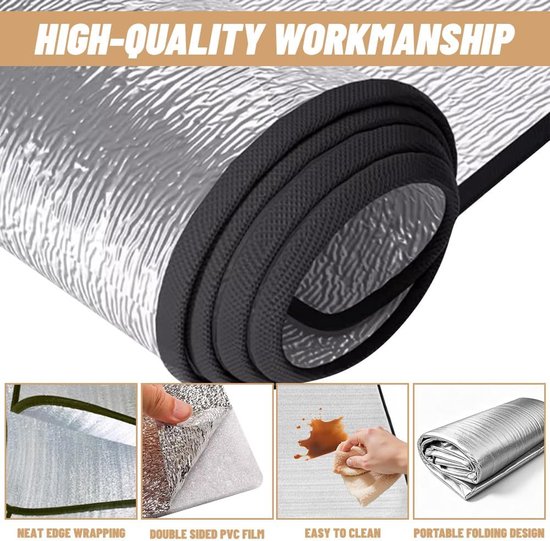 isolatiemat, vloer, kou, thermomat, camper, 200 x 200 cm, opvouwbare vloermat, aluminium isolatiemat met EPE en aluminiumfolie, waterdichte isolatiedeken voor camping — afbeelding 3
