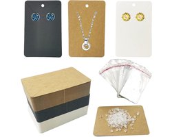 Display Kaart,DUGYIRS 150 Stuks Ketting Display Card Kraftpapier-Displaykaart Lege Tags en 300 Dtuks Oorbel Ruggen voor DIY Verpakking Oorbellen Sieraden Display (3 kleuren)