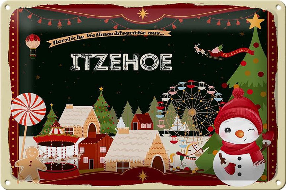 Blechschild Weihnachten Grüße aus ITZEHOE 30x20cm