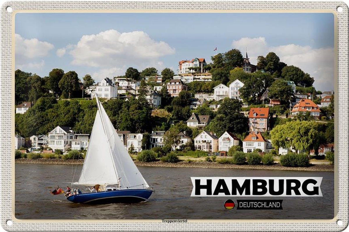 Blechschild Städte Hamburg Treppenviertel Boot 30x20cm