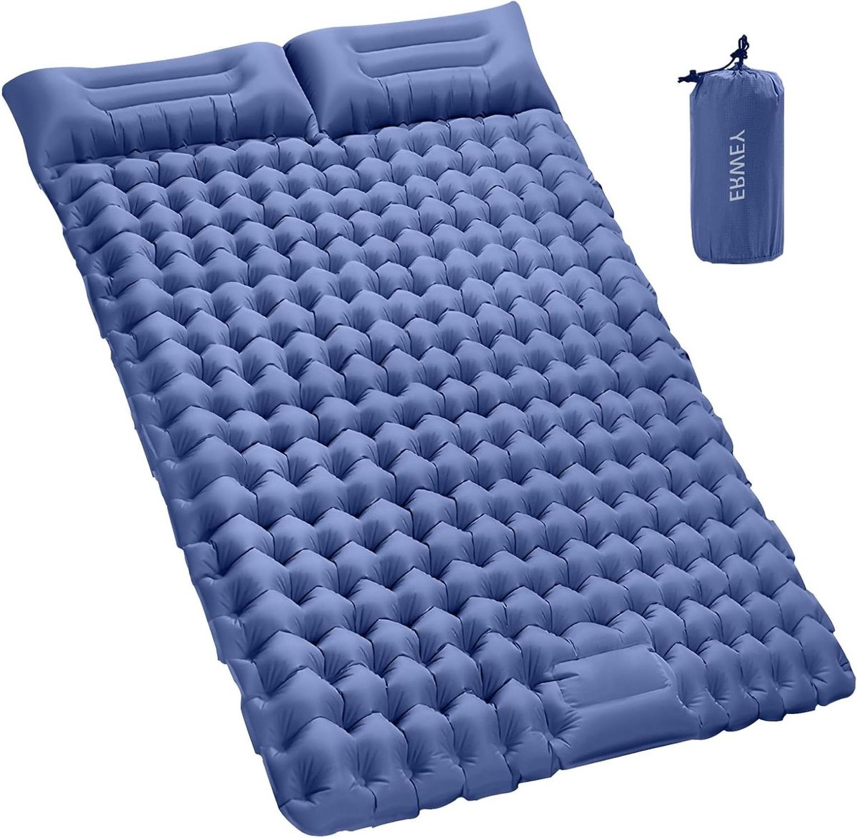 Slaapmat voor 2 - Luchtbed - Kamperen - Met voetpomp - 200x135 cm - Donkerblauw