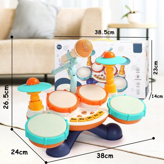Drumstel voor Kinderen - Speelgoed Drumset - Muziekinstrumenten Set - 4 Drums & 2 Bekkens & Piano - Licht en Geluid - Montessori - Voor Kinderen 1-3 Jaar - Educatief Speelgoed — afbeelding 4