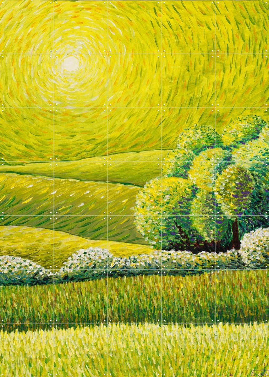 IXXI Fields of Green, Zurab Dariali - 100 x 140 cm - Gratis ophangtool - Grote wanddecoratie en posters - Impressionisme, Eetkamer, Trap, Woonkamer