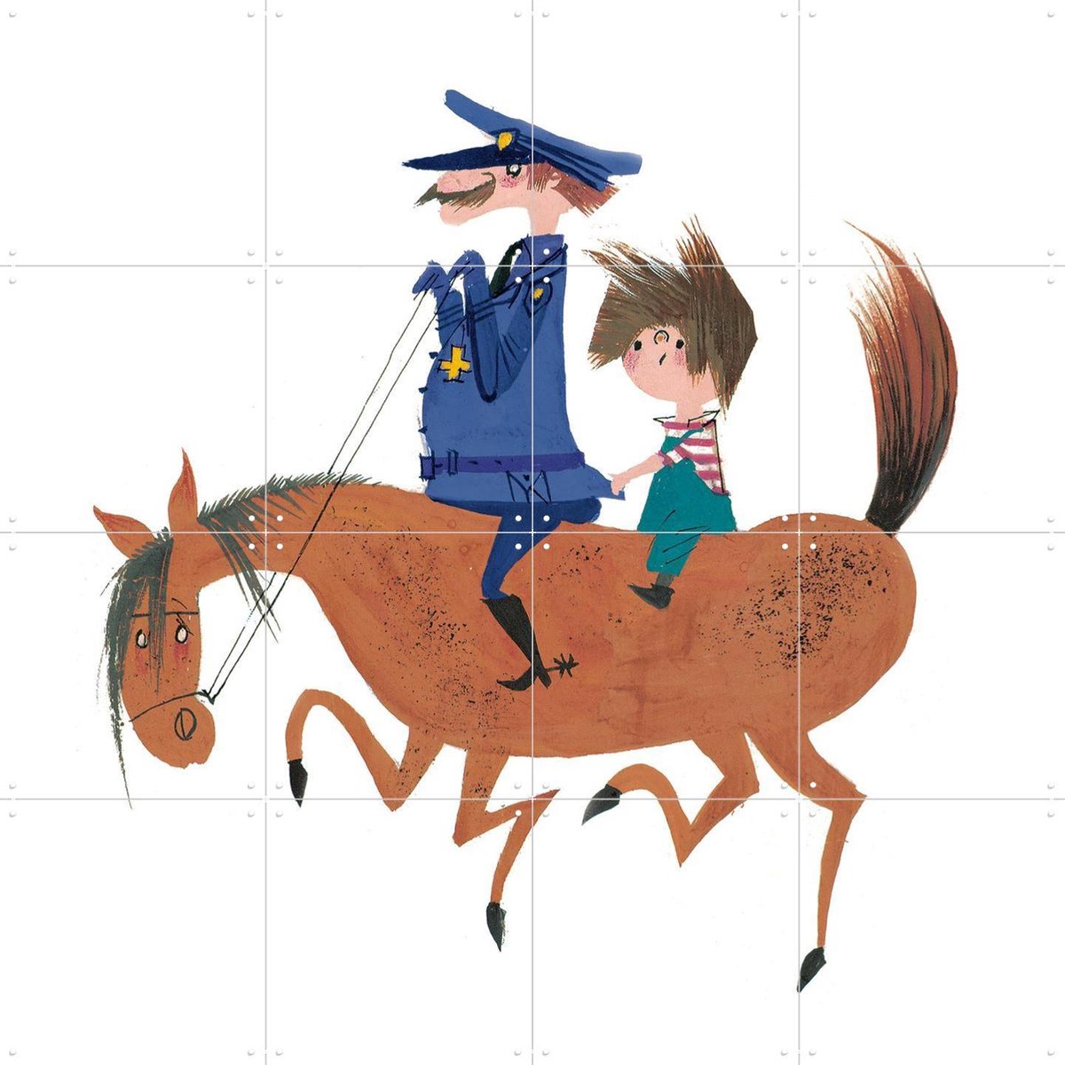 IXXI Het Politiepaard, Fiep Westendorp - 80 x 80 cm - Gratis ophangtool - Grote wanddecoratie en posters - Tekeningen, Speels, Kinderkamer, Kinderen