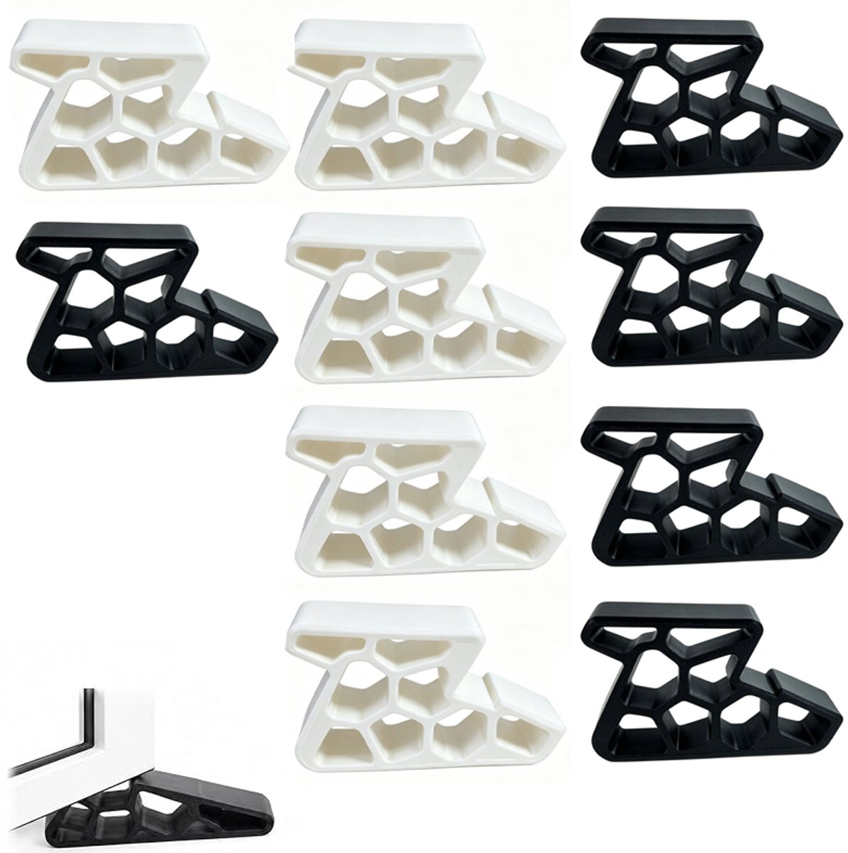 10 Stuks Raam Uitzetter - Raamstopper - Window Stopper - U Hoeft Niets Te Plakken - Raamventilatiestopper - Anti-Slip Raam- En Deurbegrenzer - Vensterstopper - Geschikt Voor Slaapkamers, Balkons - 9.8 × 5.8 × 2 Cm - Wit, Zwart
