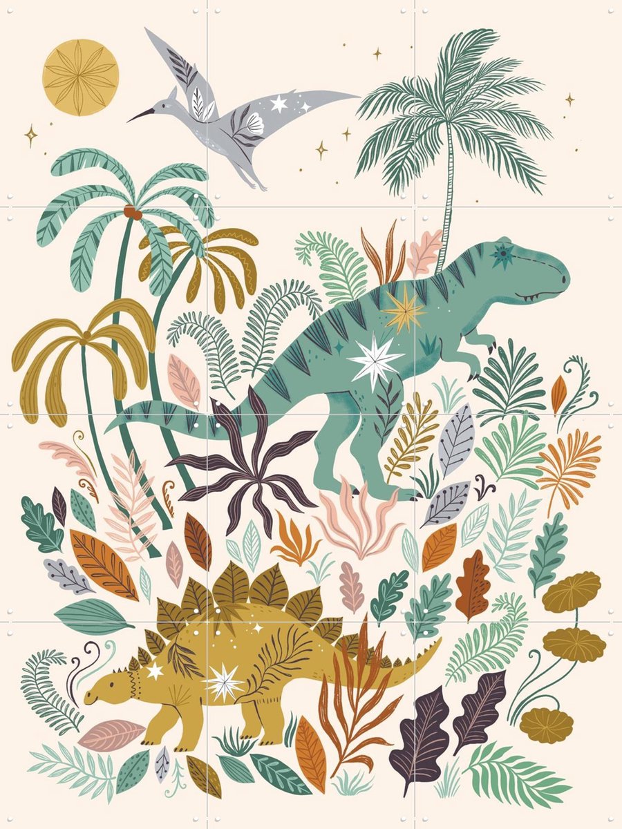 IXXI Dinosaurs, Bethan Janine - 60 x 80 cm - Gratis ophangtool - Grote wanddecoratie en posters - Illustraties, Kinderkamer, Dieren, Wilde dieren