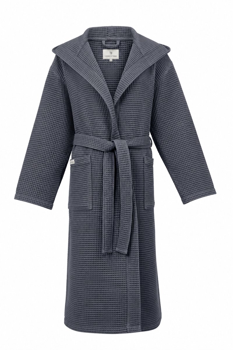 L&G - Unisex Sauna Badjas - 100% Katoen Badjas - S - Antraciet - Katoen wafel - Wafel Badjas heren - badjas met capuchon heren - Badjas dames en heren - S