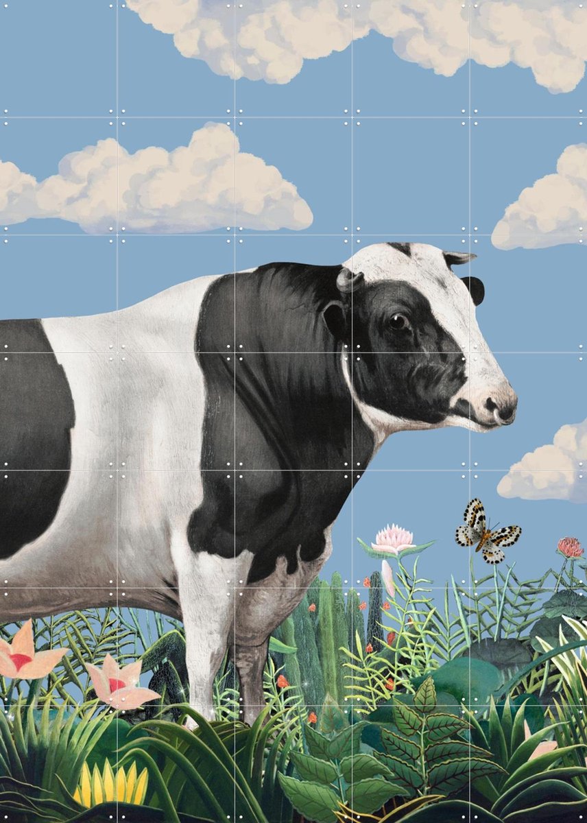 IXXI Colourful Portraits of Happy Cows (butterfly Included), Marja van den Hurk - 100 x 140 cm - Gratis ophangtool - Grote wanddecoratie en posters -