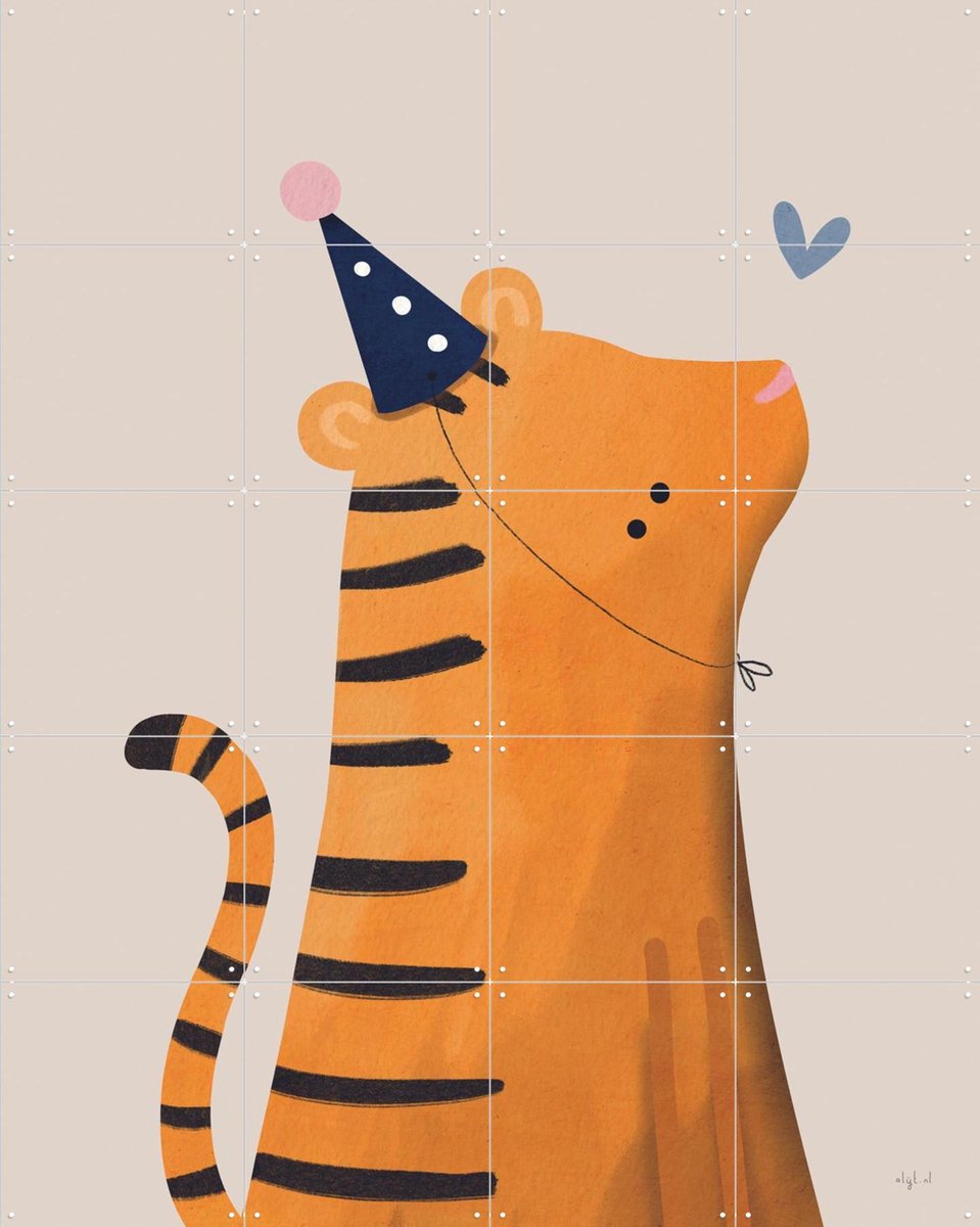 IXXI Feest Tijger, Alijt - 80 x 100 cm - Gratis ophangtool - Grote wanddecoratie en posters - Cartoonesk, Fantasierijk, Speels, Kleurrijk, Babykamer