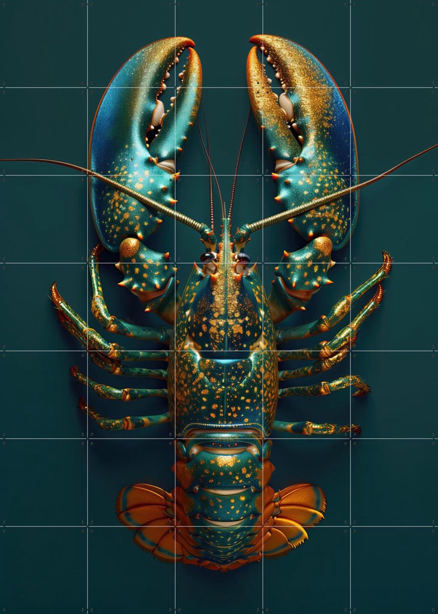 IXXI Green Petrol Lobster with Metallic Oil Effect, OTTI - 100 x 140 cm - Gratis ophangtool - Grote wanddecoratie en posters - Digitale Kunst