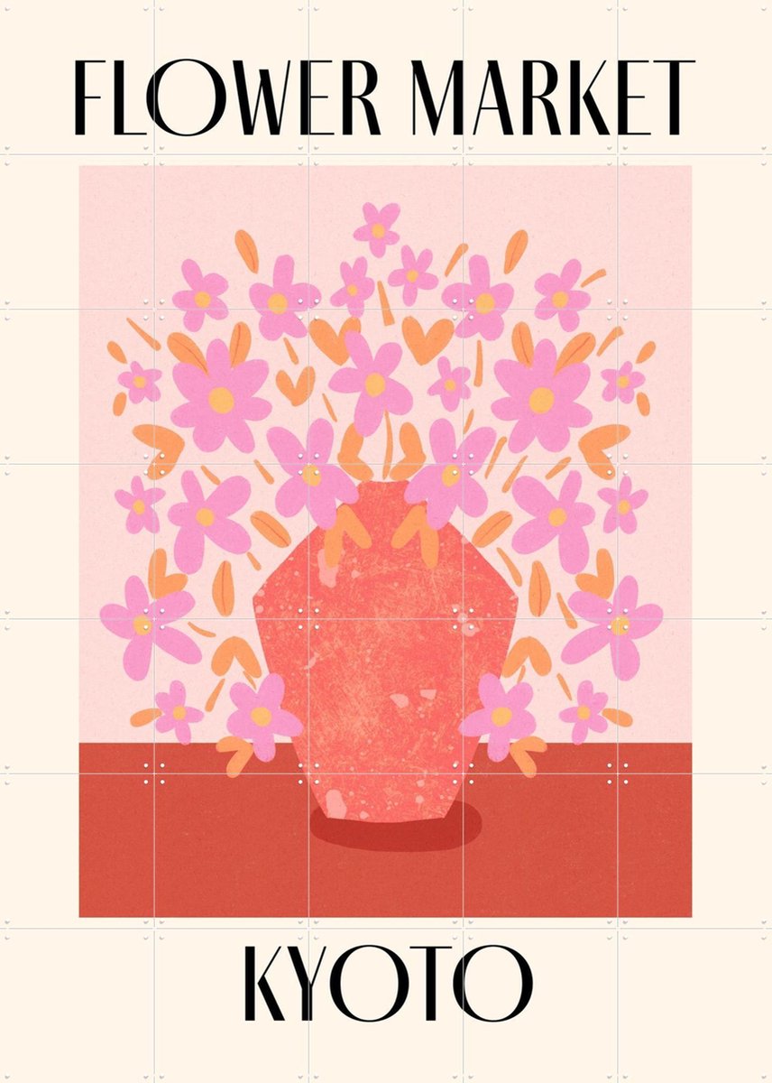 IXXI Kyoto Flower Market, Dirkie Nell & Various - 100 x 140 cm - Gratis ophangtool - Grote wanddecoratie en posters - Illustraties, Kleurrijk