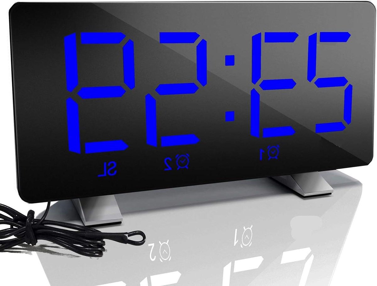 Digitale Wekkerradio - Radio Wekker - Wakker Worden - Groot LED Scherm - 17.2 cm breed - Blauw