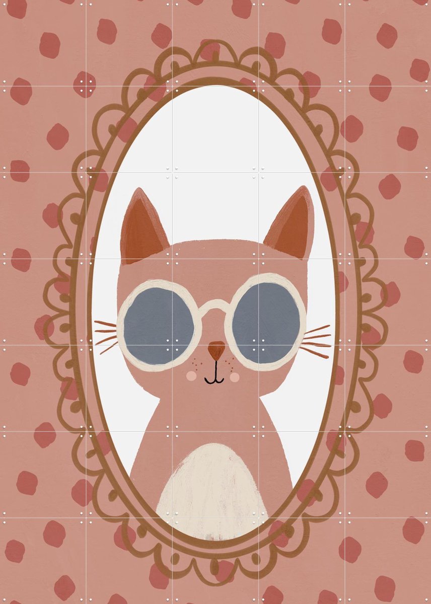 IXXI Cool Cat - Pink, Treechild & Various - 100 x 140 cm - Gratis ophangtool - Grote wanddecoratie en posters - Cartoonesk, Kleurrijk, Speels