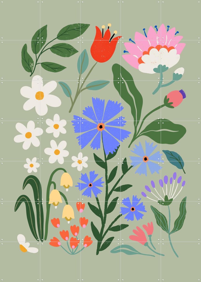 IXXI Cornflower Meadow, Katarzyna Gąsiorowska & Various - 100 x 140 cm - Gratis ophangtool - Grote wanddecoratie en posters - Illustraties, Speels