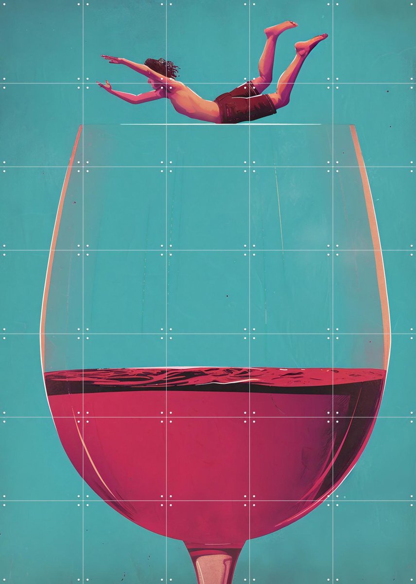 IXXI Wine Dive, Andreas Magnusson & Various - 100 x 140 cm - Gratis ophangtool - Grote wanddecoratie en posters - Illustraties, Modern, Abstract