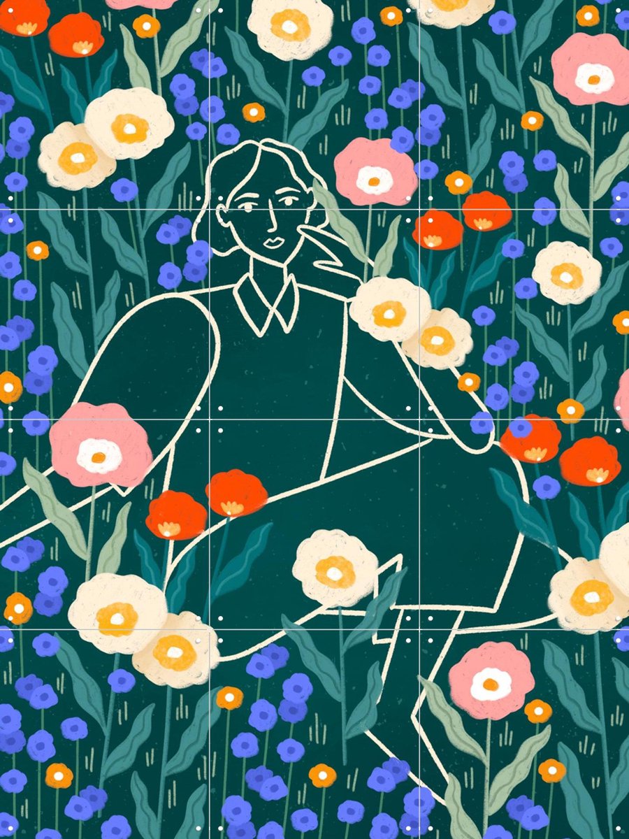 IXXI Line Lady With Florals, Bea Müller & Various - 60 x 80 cm - Gratis ophangtool - Grote wanddecoratie en posters - Illustraties, Digitale Kunst