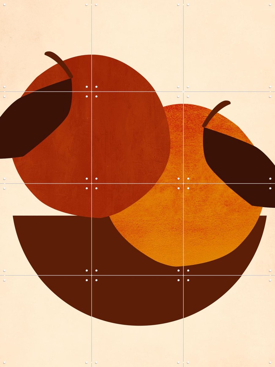IXXI Two Apples Rust, Kubistika - 60 x 80 cm - Gratis ophangtool - Grote wanddecoratie en posters - Minimalisme, Illustraties, Digitale Kunst