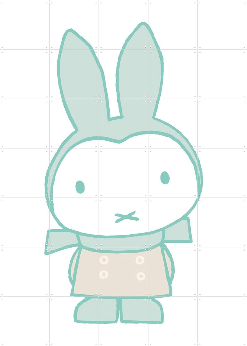 IXXI Nijntje met Sjaal Mintgroen, Nijntje - 100 x 140 cm - Gratis ophangtool - Grote wanddecoratie en posters - Fantasierijk, Illustraties, Speels