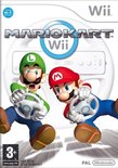 Mario Kart Wii-hoes met Mario en Luigi die racen met Wii-controllers in de vorm van een stuurwiel. Leeftijdsclassificatie 3+.