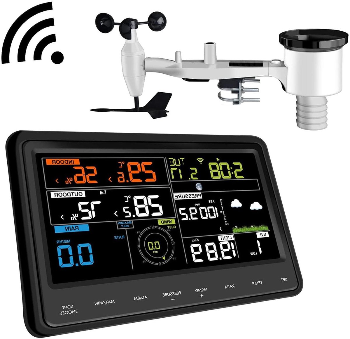 Weerstation met WiFi - Digitale Weervoorspeller - Weer Monitoren - 7-in-1 Sensor - 7 inch Display - Zwart