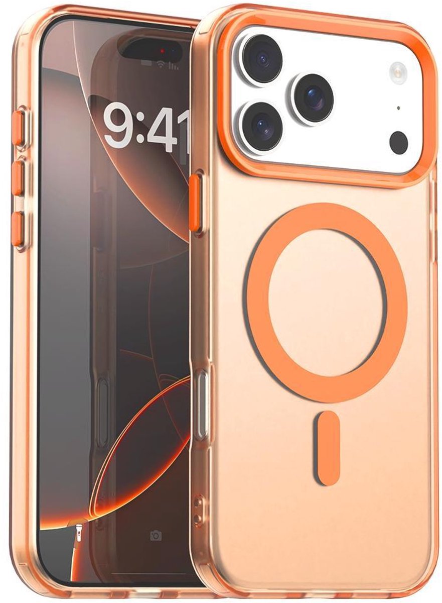 Mobigear Hoesje geschikt voor Apple iPhone 18 Pro Max MagSafe Telefoonhoesje Hardcase | Mobigear Shockproof Backcover | Geschikt voor MagSafe | Geschikt voor Draadloos Opladen met Magnetische Ring | Geschikt voor MagSafe Case - Oranje