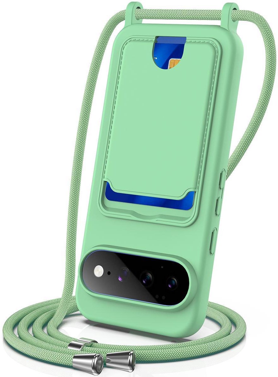 Mobigear Telefoonhoesje geschikt voor Google Pixel 11 Pro XL Siliconen met Kaarthouder | Mobigear Lanyard Card Hoesje met koord en Pasjeshouder | Kaarthouder voor 1 Pasje | hoesje met koord Telefoonhoesje voor Pinpas / OV Kaart / Rijbewijs - Groen