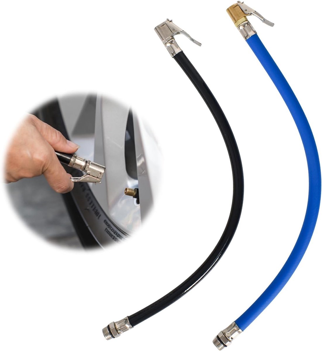 2 stuks 12,5 mm flexibele slang voor het oppompen van banden, verlengslang voor autobanden, slang voor het oppompen van autobanden, voor motorfiets en auto