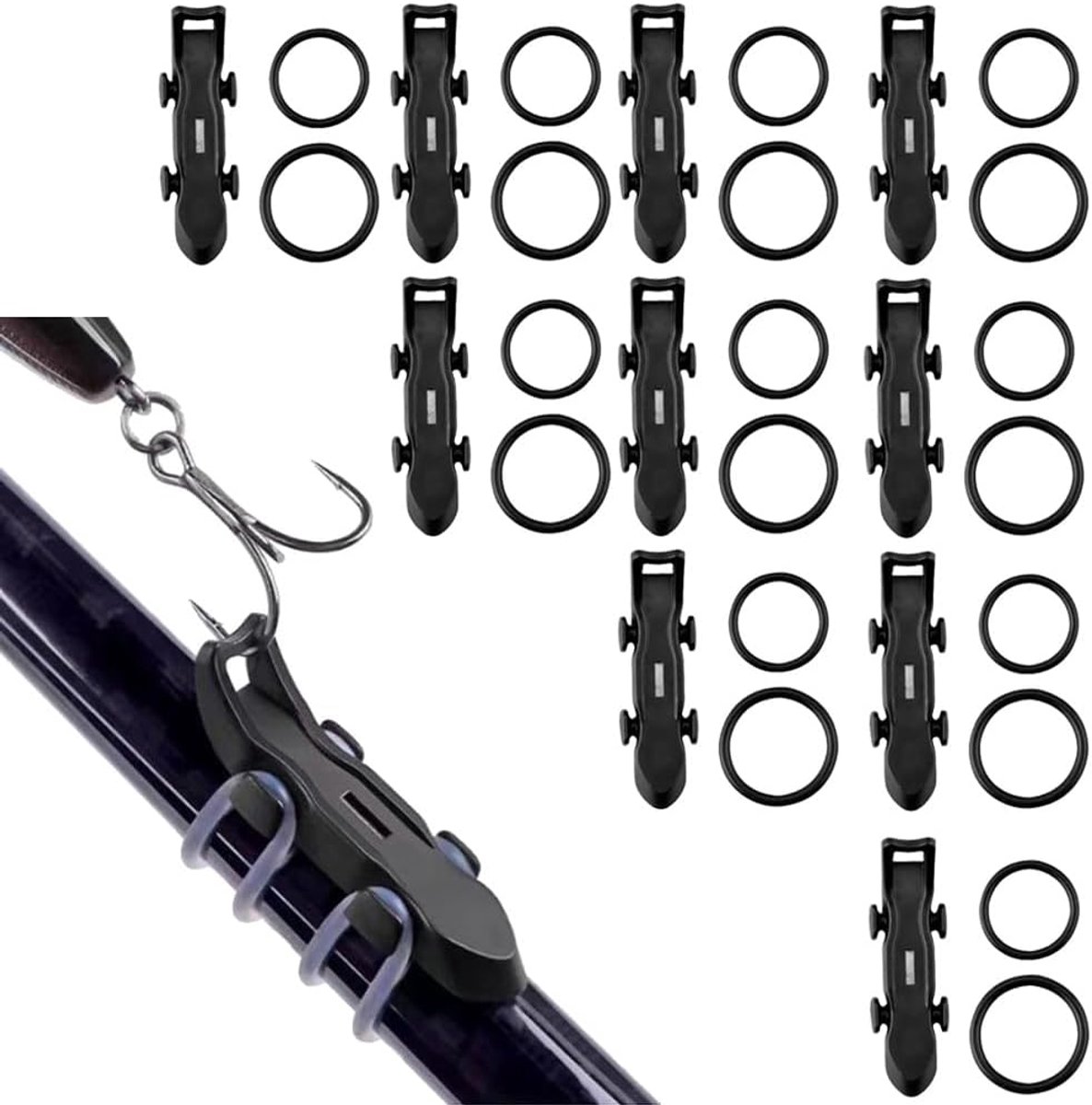 Haken, keeper, haakhouder voor hengel met 2 maten rubberen ringen, magnetische hengelhaken, magnetische aashouder voor visgerei (10 stuks)