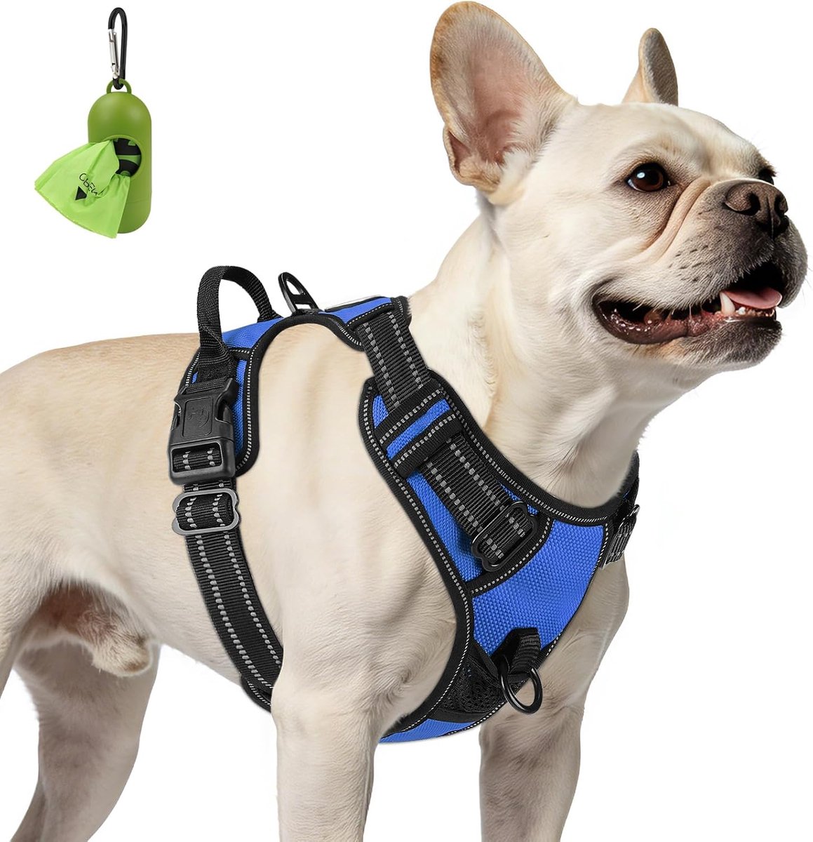 Hondenharnas, reflecterend, ademend, anti-trekharnas voor honden, met bevestiging aan de voorkant en handgreep, veiligheidscontrole, harnas voor kleine honden, marineblauw, S