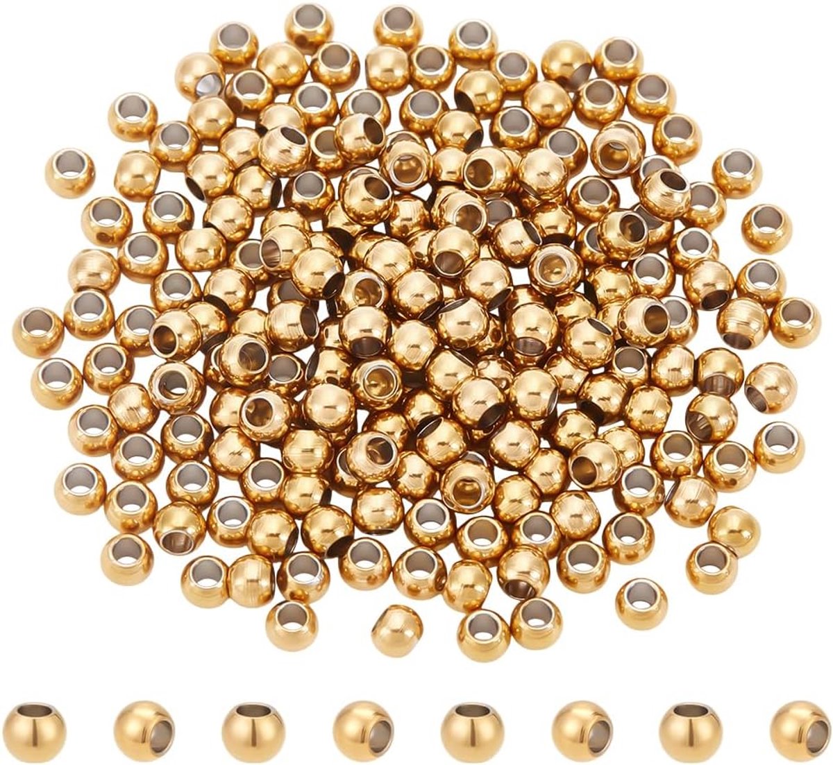Ongeveer 200 stuks 18K vergulde spacer kralen roestvrij staal kralen 4mm ronde gouden kralen metalen spacer kralen kleine losse kralen voor DIY armband ketting sieraden maken gat 2mm