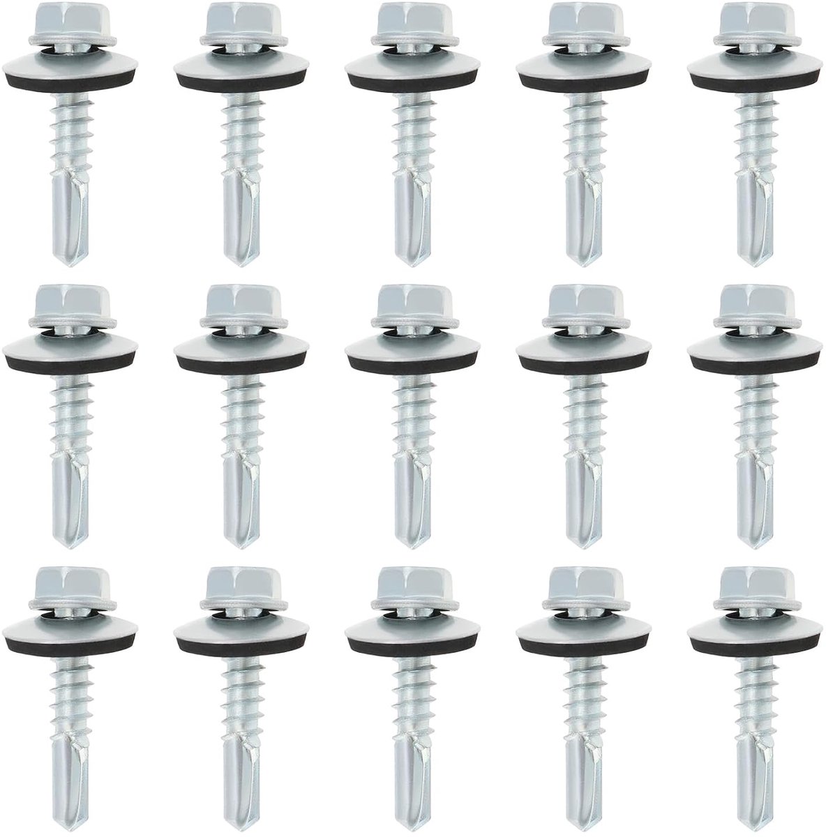 100 stks M5.5x25mm Zeshoekige Zelftappende Schroef Zelfborende Dakschroeven met Rubber Afdichting Pakking Gegalvaniseerde Koolstofstaal Dakschroeven voor Gegolfd Dak Wandpanelen