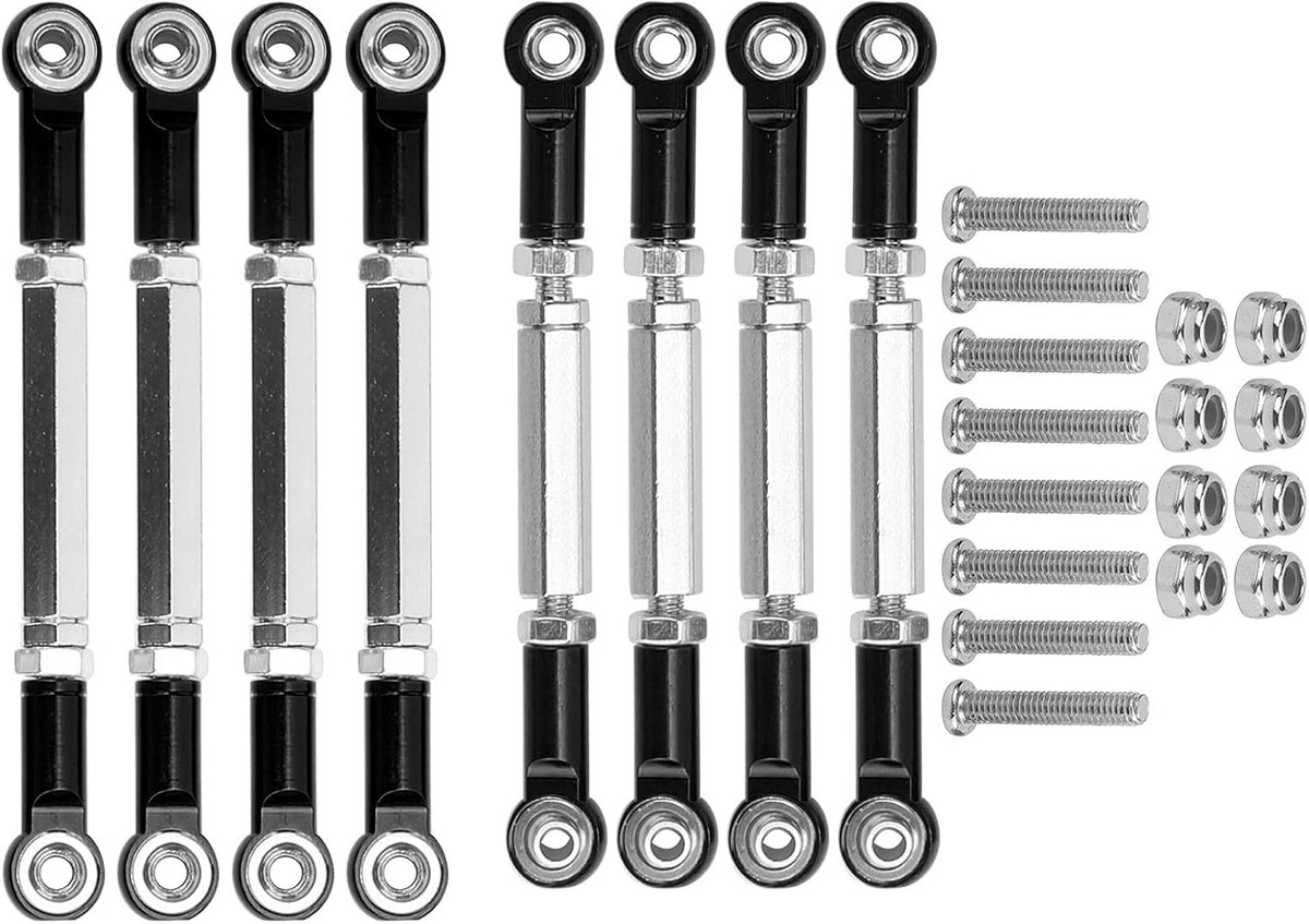 Trekstang voor RC Auto, Metalen Schakelarm Spoorstang Uiteinden Connector Geschikt voor WPL/MN/Feiyu Modellen - Zwart