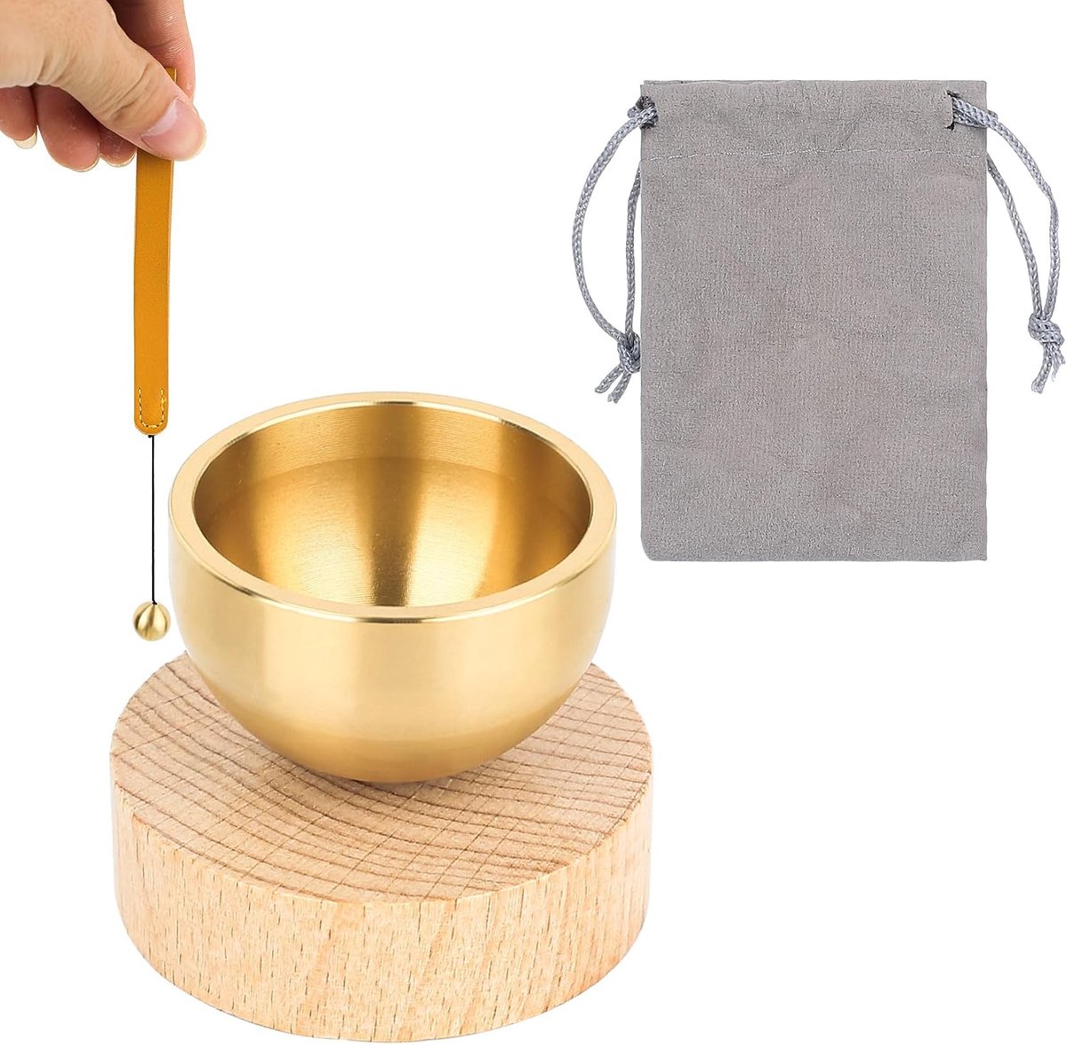 1 x Tibetaanse kommenset, klein, Tibetaanse kom met vacht, kommen voor genezing, yoga, meditatie, ontspanning, mindfulness en stressvermindering