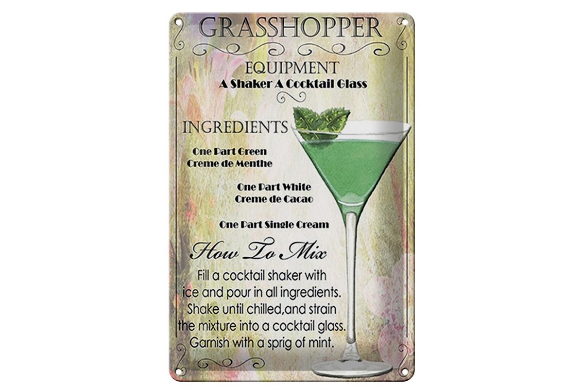 Blechschild Alkohol 20x30cm Grasshopper ingredients
