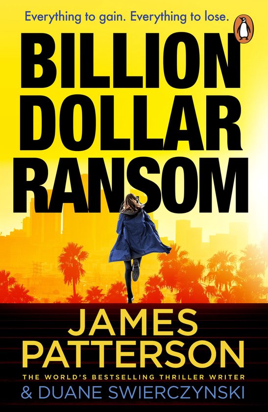 Boekomslag van 'Billion Dollar Ransom' met de titel in grote, zwarte letters op een gele achtergrond. Een vrouw met een blauwe jas staat met haar rug naar de kijker gericht.