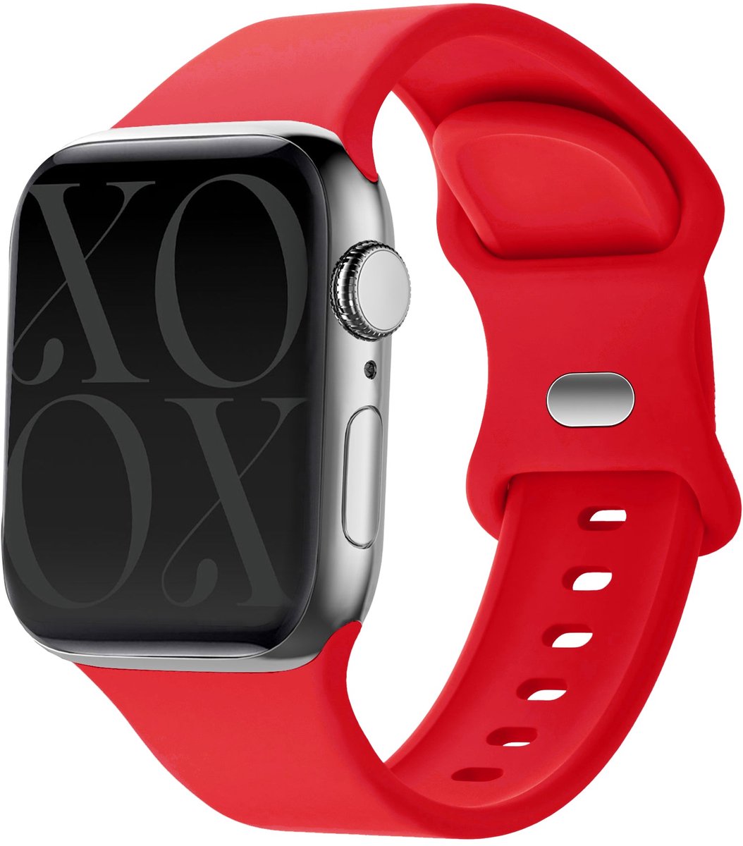 xoxo Wildhearts siliconen bandje - Geschikt voor Apple Watch - Series 1/2/3/4/5/6/7/8/9/10/SE - Maat: 38 mm / 40 mm / 41 mm / 42 mm - Horlogeband - Sport bandje voor iWatch - Rood