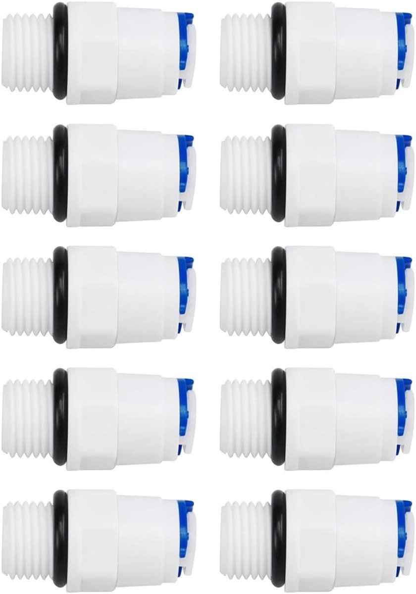 10 stuks snelkoppelingen voor waterzuiveringsbuizen, insteekkoppelingen voor waterslangen, 1/4 inch BSP mannelijk - 1/4 inch buisdiameter