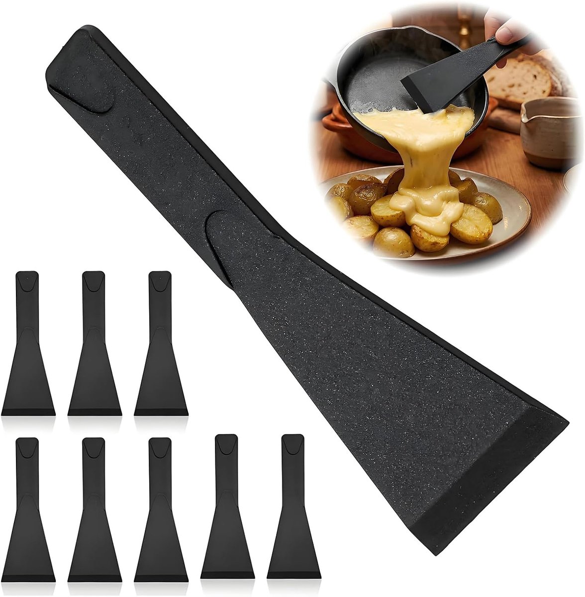 set van 8, nylon schraper, hittebestendig tot 240 graden Celsius, panneschraper voor raclette-grill, grillspatel met antiaanbaklaag, accessoires voor kaas, fondue en