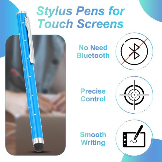 Styluspennen voor aanraakschermen, 6 stuks, hoge precisie, universele bling-stylus, kristal, metalen capacitieve pen voor touchscreen-apparaten, telefoon, tablet, laptop, blauw — afbeelding 3