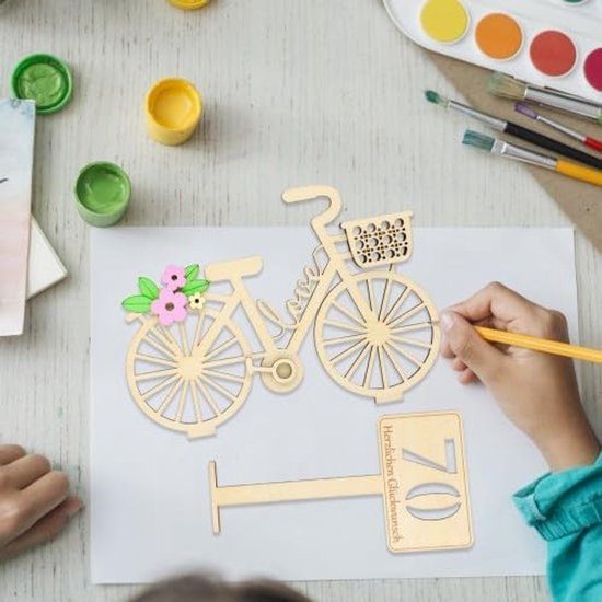 Geldgeschenken voor verjaardag, 1 stuk fiets van hout voor jubileum, eenvoudig te installeren, woondecoratie, houten geldgeschenken voor vrouwen, mannen, vrienden, familie — afbeelding 5