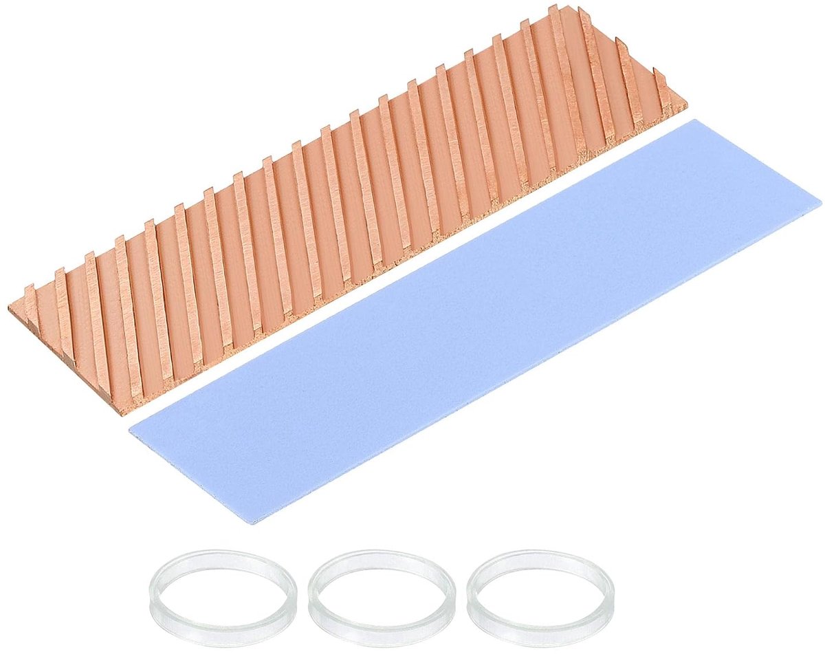 sourcing map Koperen Radiator 70x20x2mm met Thermische Pad en Rubber Ring voor M.2 SSD Module, PC, Laptop Koeler 1 Set