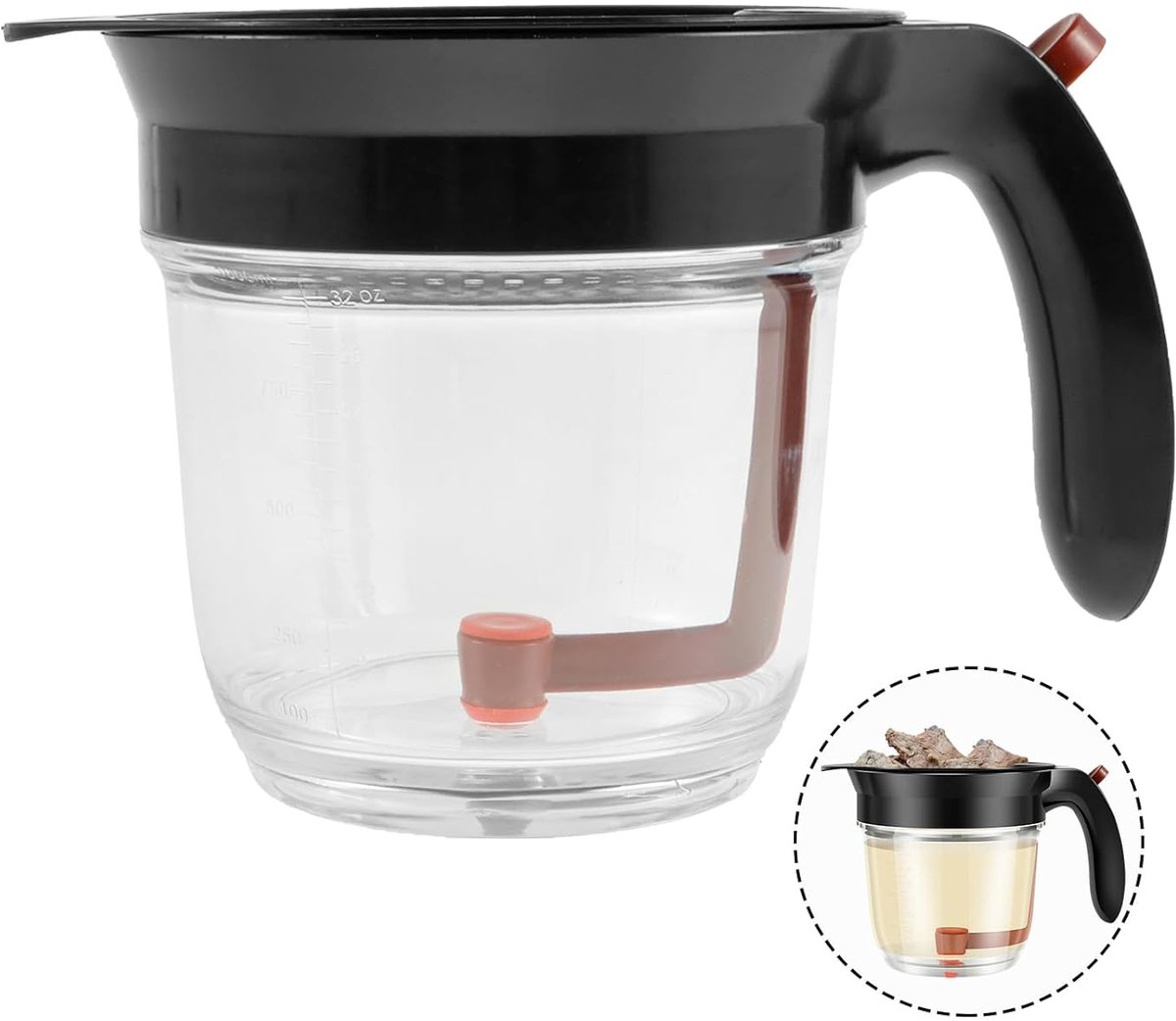 Vetscheider voor sauzen, 1000 ml, transparante vetscheider met volumeaanduiding, vetscheider met bodemvrijgave, sauskan voor het huishouden, keuken, keukengerei