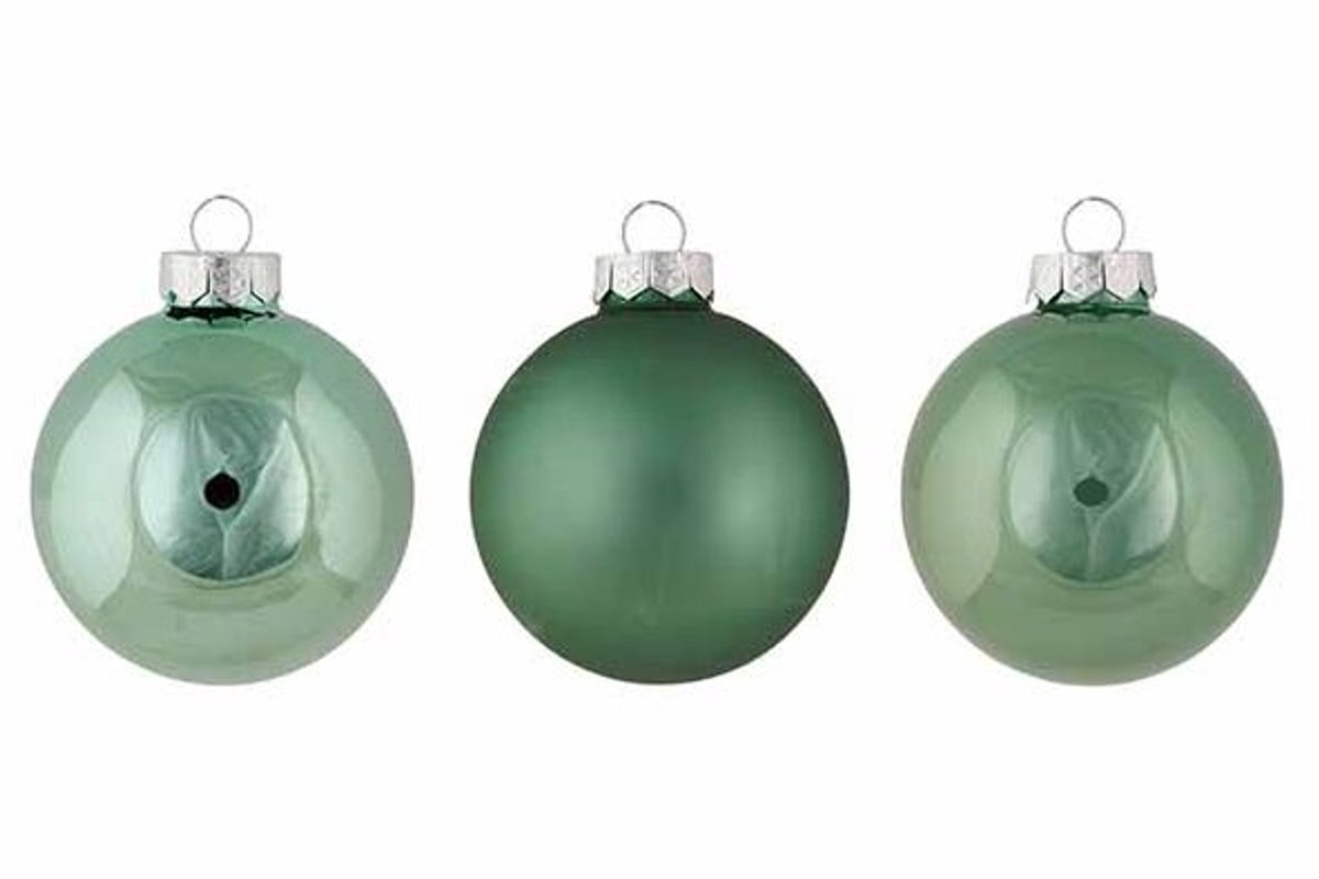 Kerstbal Set12 Shiny Matt Opal Muntgroen D8cm Glas