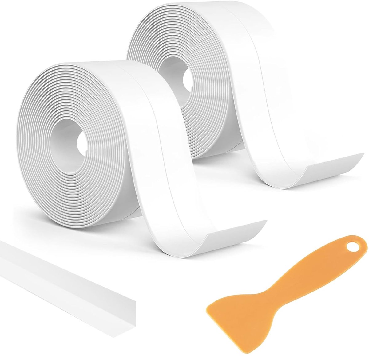 Waterdichte afdichtingstape, isolatietape, 19 x 19 mm, zelfklevend, wit, 6,4 m, pvc-afdichtstrip met spatel voor badkamer, keuken, douchebak (2 rollen, 3,2 m/rol)