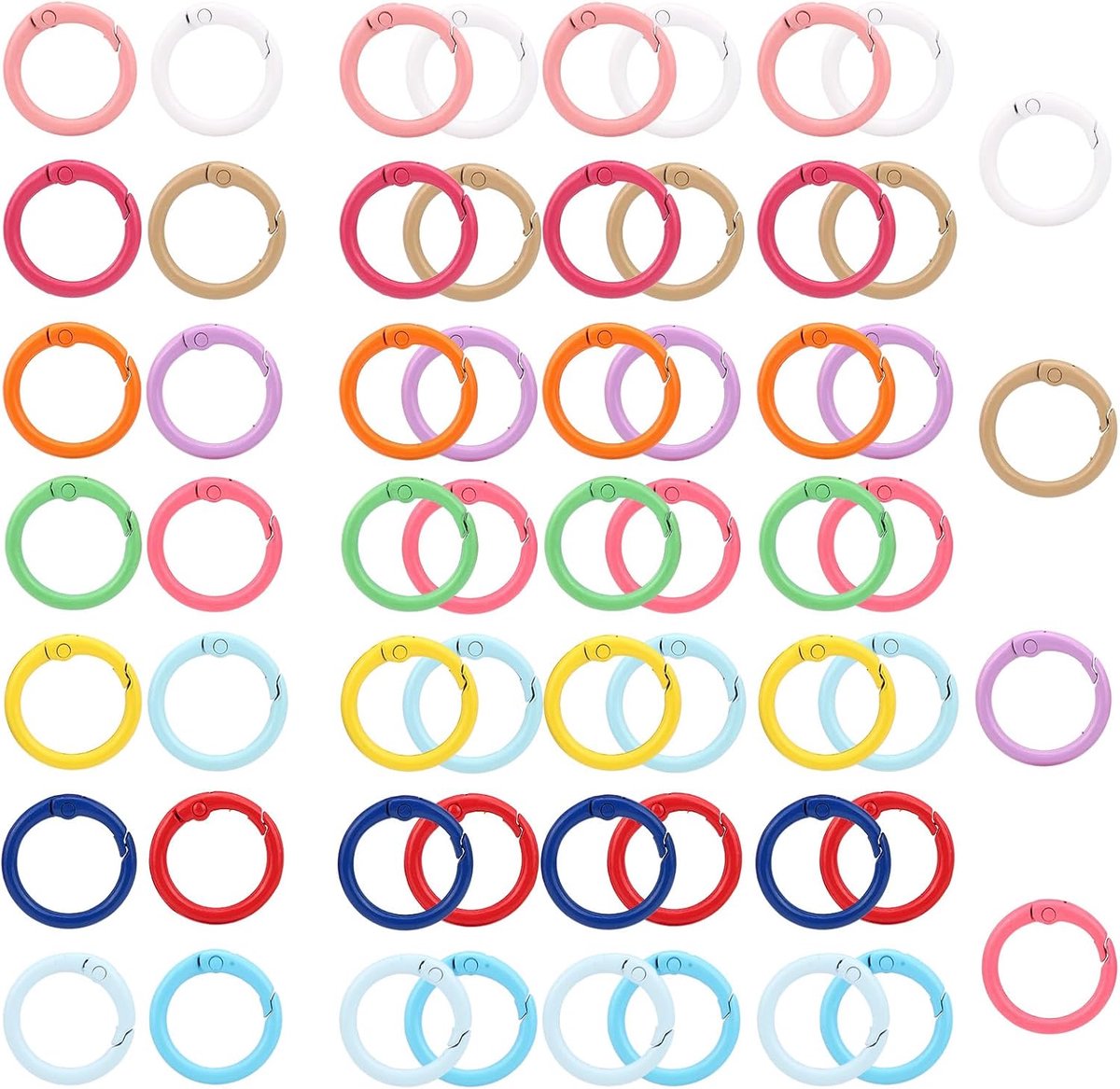 60St Ronde Karabinerhaak Bulk, 2,3cm Kleurrijke Metalen Sleutelring Ronde Veer O-Ringen Snaphaak Sleutelhangerclips Voor DIY Tashanger Portemonnees Lanyards Sleutelhanger Maken