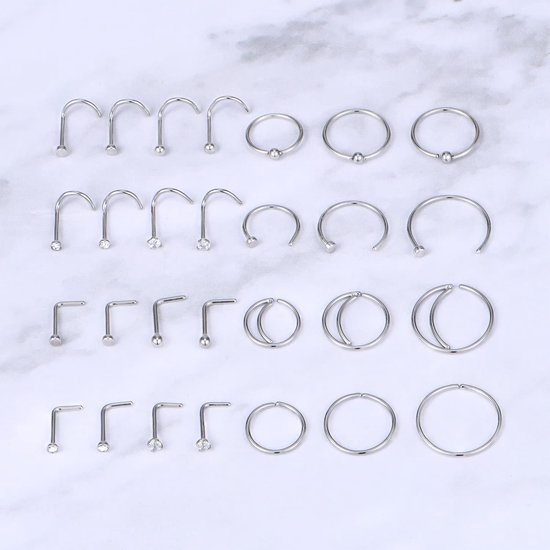 18G/20G Neus Ringen Hoepel Neus Piercing L-vormige Neus Studs Schroef Hoge Neusgat Piercing Sieraden CZ C-vormige Septum Ring Set — afbeelding 5