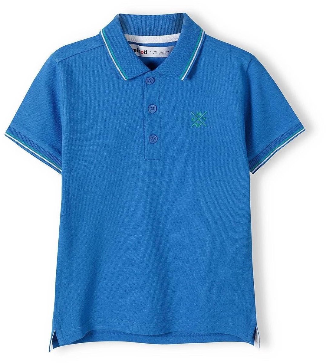 Minoti polo jongens blauw met contrastbiezen - katoen